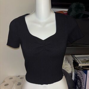 Love Tree Black Ribbed Crop Top